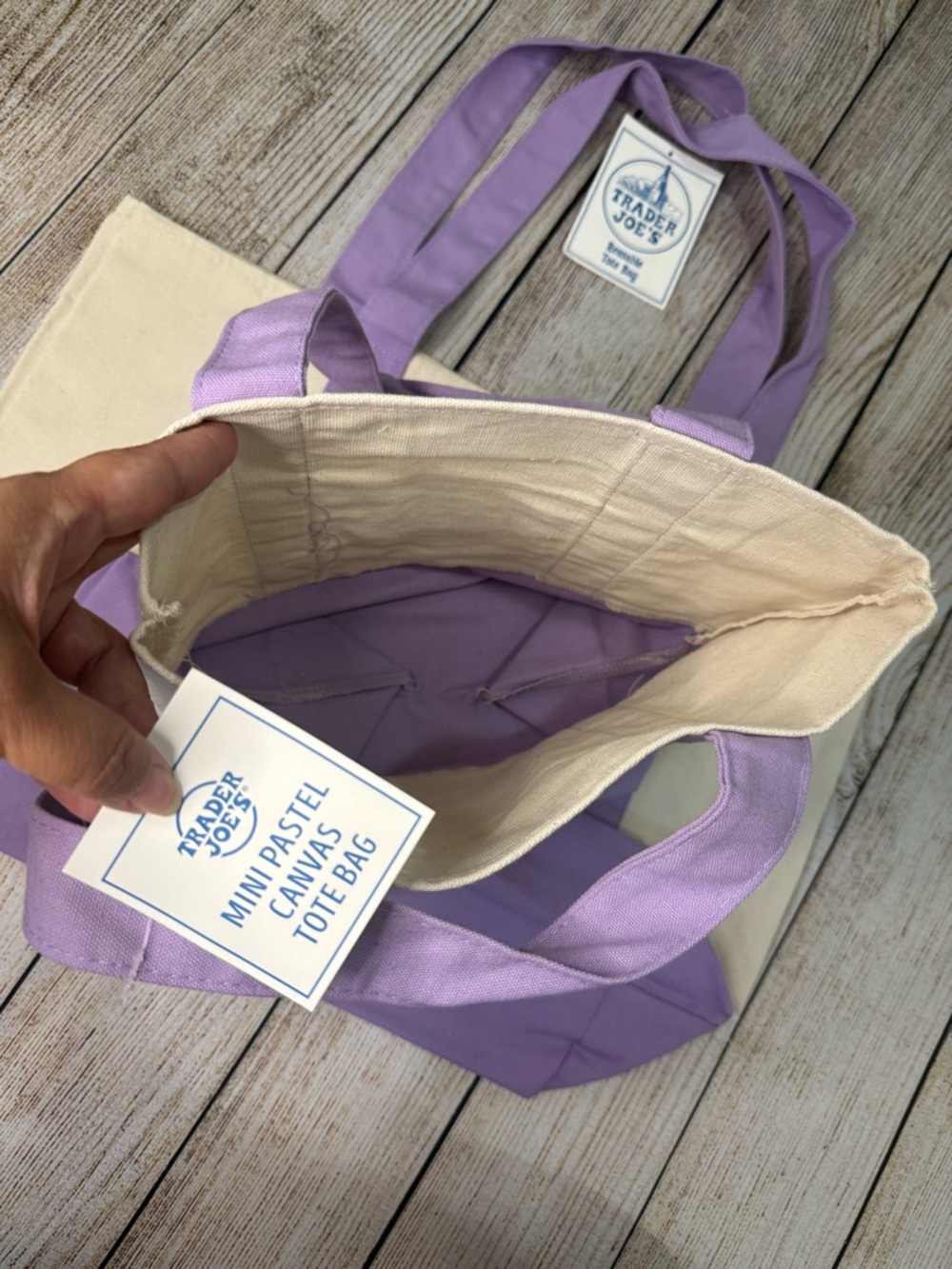 NWT 2026 Trader Joe’s Lavender Tote Set - Full Size & Mini Pastel Canvas - Picture 4 of 9